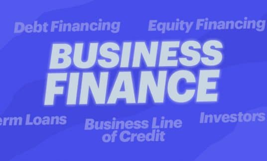 The words "business finance" is surrounded by business financing options.