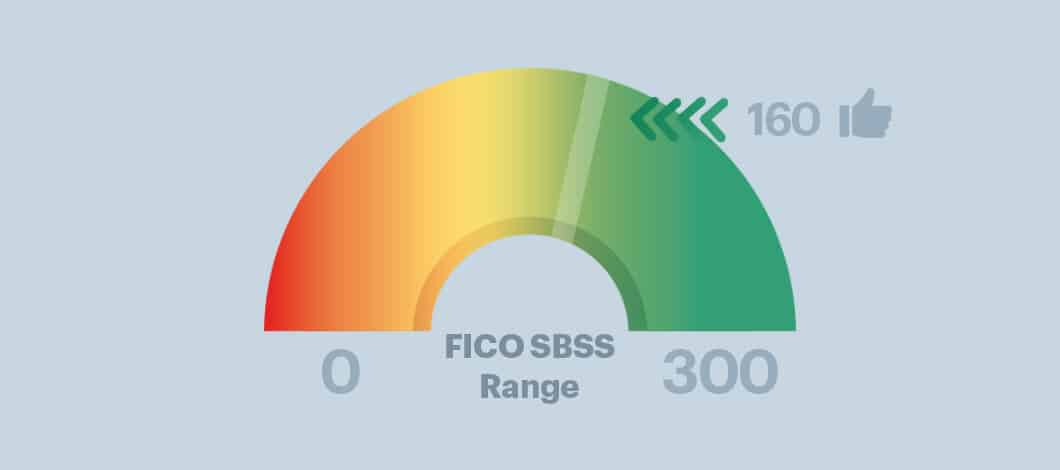 Graphic of an odometer that goes from 0 to 300 with an arrow pointing to 160 and a thumbs up