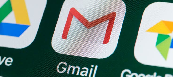 A Gmail icon on a smartphone screen. You can access Microsoft Office alternative G Suite through a Gmail account.