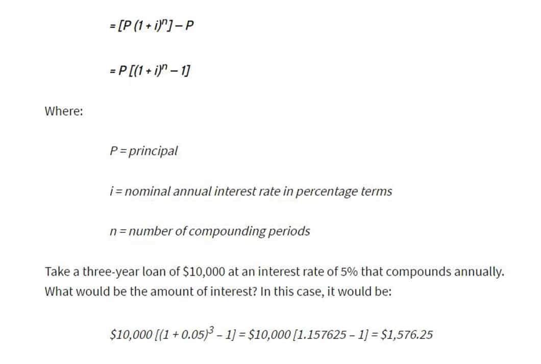 Formula to calculate compound interest