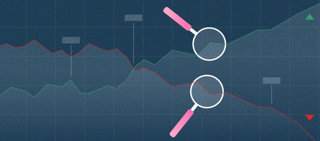 Magnifying glasses looking at a two graphs