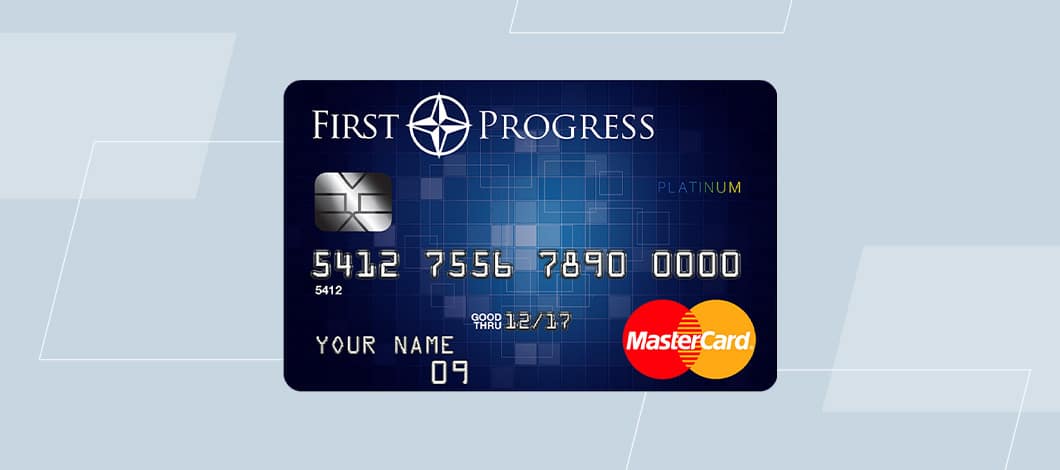 Image of First Progress’s business Mastercard, dark blue in color