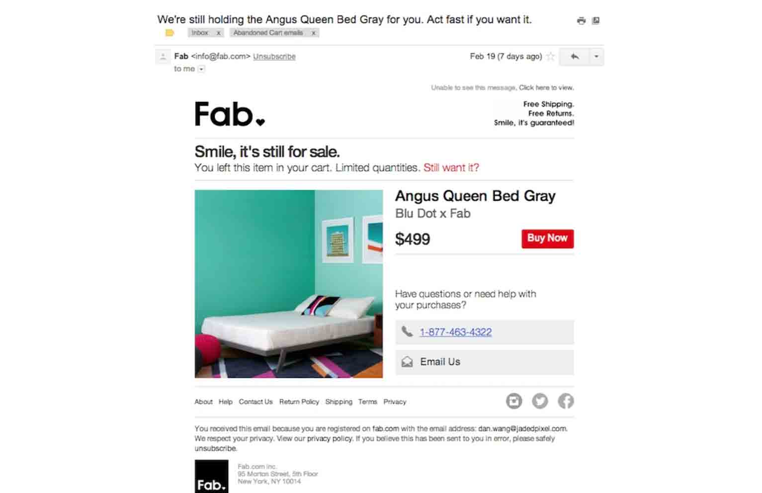Example of cart abandonment emails.