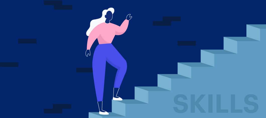 Woman climbing steps to upskill.