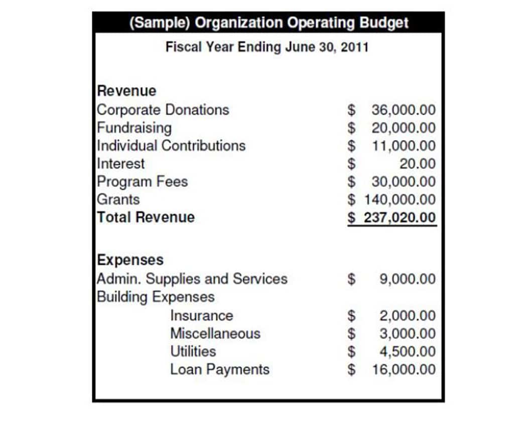 Sample organization operating budget