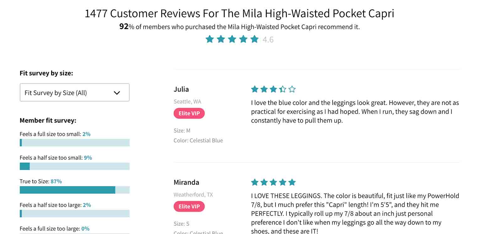 An example of customer reviews in an online shopping cart.