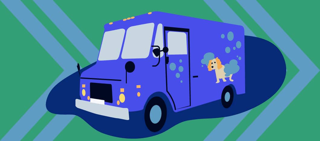Van with dog logo