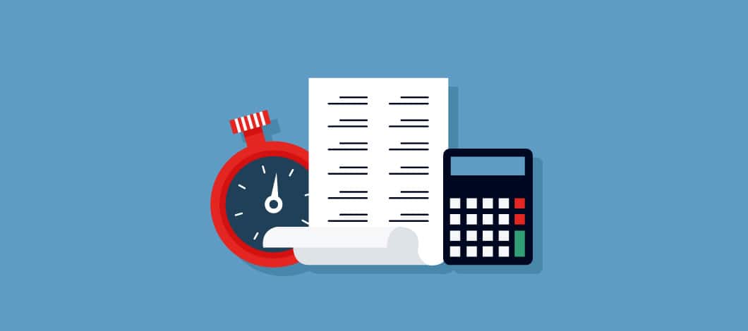 An image of a stopwatch, paper and a calculator.