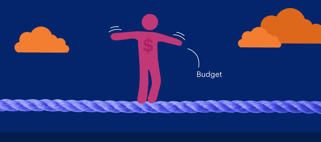 A figure labeled “Budget” is walking a tightrope.