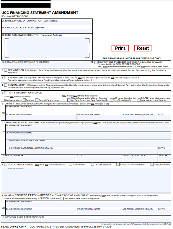 Sample UCC financing statement amendment