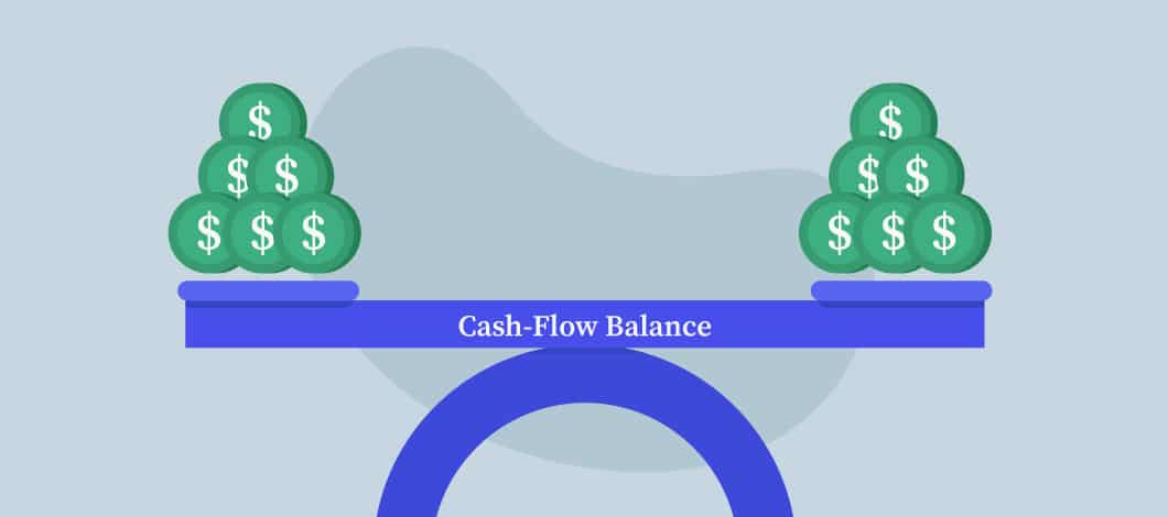 A level scale with coins on either side and the words Cash-Flow Balance in the center
