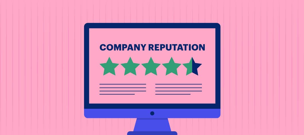 A computer screen reads “Company Reputation” followed by 4½ stars.