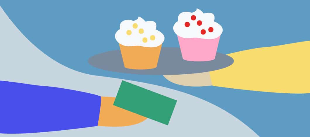 Person buying cupcakes graphic