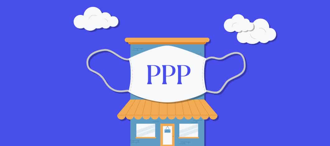 A small shop is covered by a face mask labeled “PPP.”