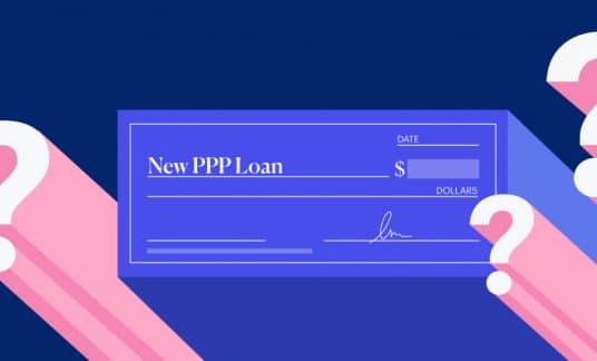 A check that reads “New PPP Loan” is surrounded by question marks.
