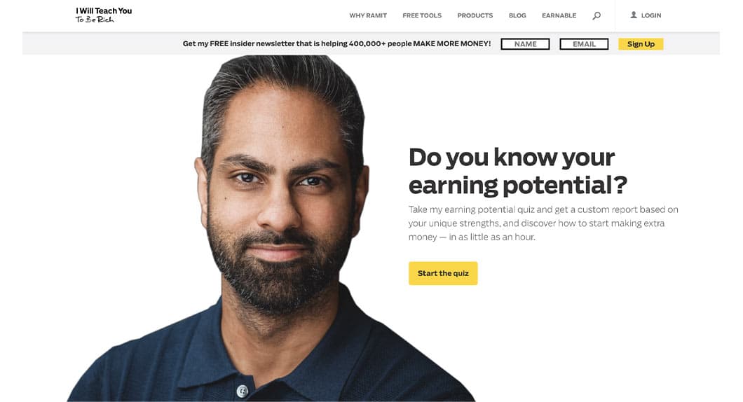 Lead-Generation Example: Ramit Sethi's Quiz