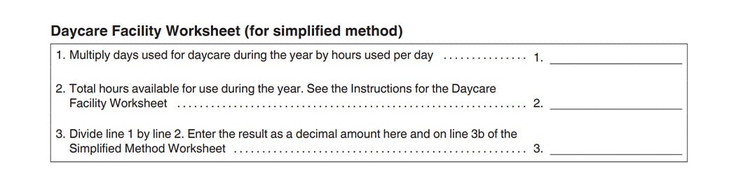 RS Daycare Facility Worksheet for the simplified method of the home office deduction
