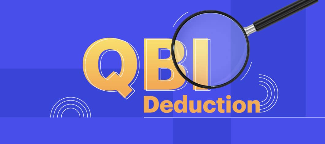 A magnifying glass inspects the words “QBI Deduction.”