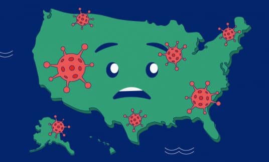 A map of the U.S., including Alaska and Hawaii, is plagued by the coronavirus.