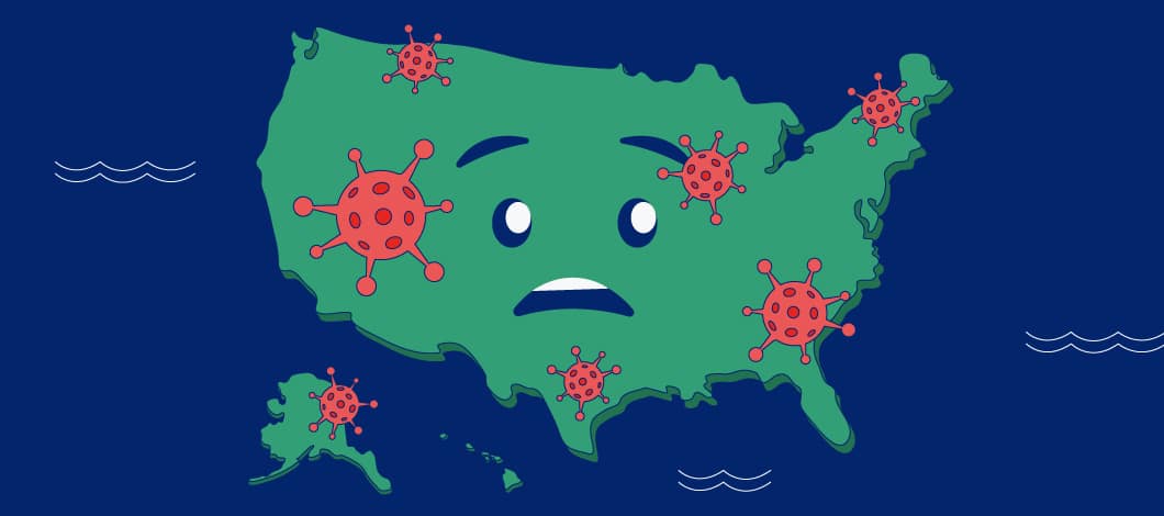 A map of the U.S., including Alaska and Hawaii, is plagued by the coronavirus.