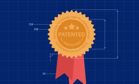A blueprint of a patent badge.
