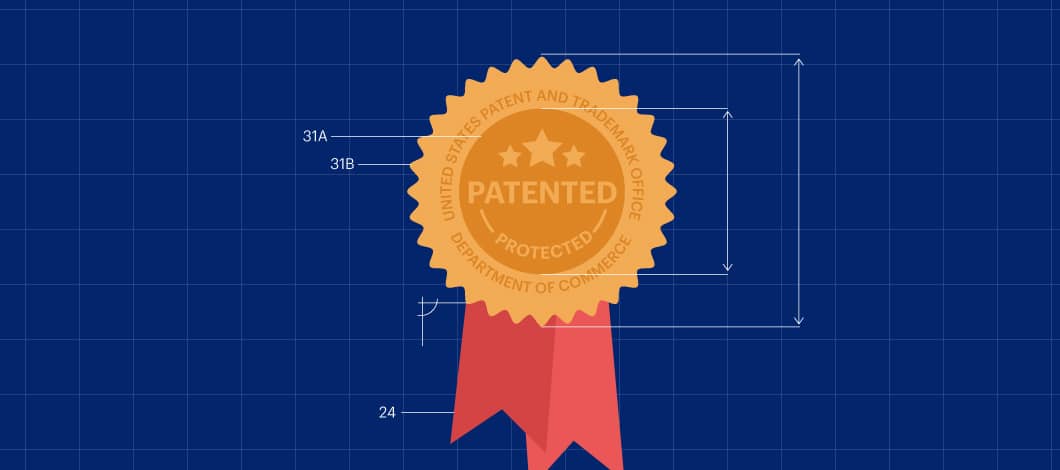 A blueprint of a patent badge.