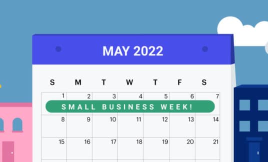 A calendar marking Small Business week sits between small shops