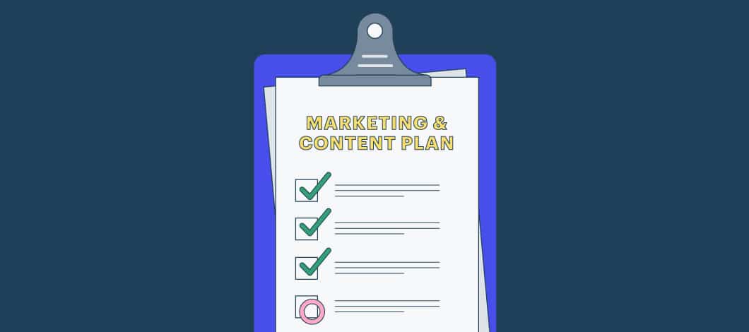 A “Marketing & Content Plan” checklist on a clipboard.