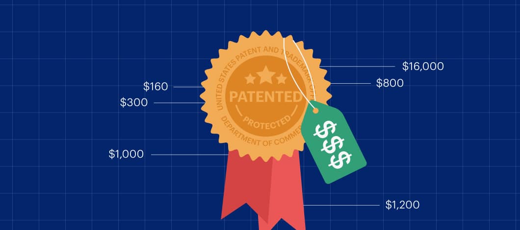 A blueprint of a patent badge with a price tag.