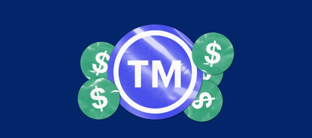 Dollar symbols are drawn to a trademark logo.