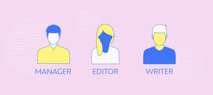 A content team typically includes a manager, an editor and a writer, among others.