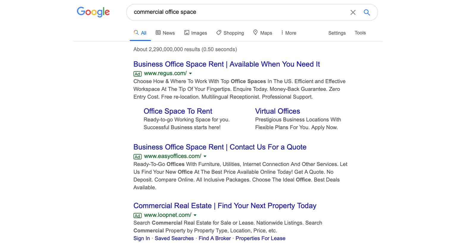 “Commercial office space” is a more specific search term.