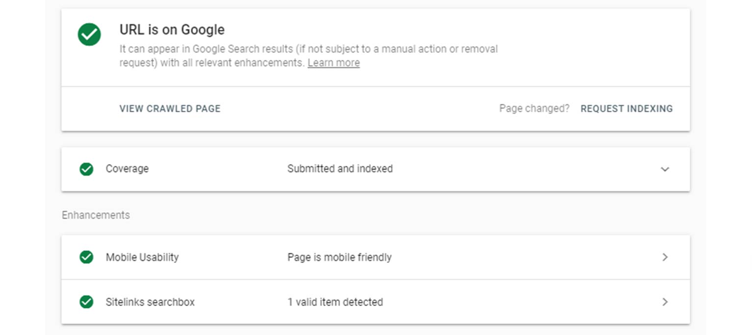 Google Search Console’s URL inspection tool lets users check if a page has been included in the Google index.