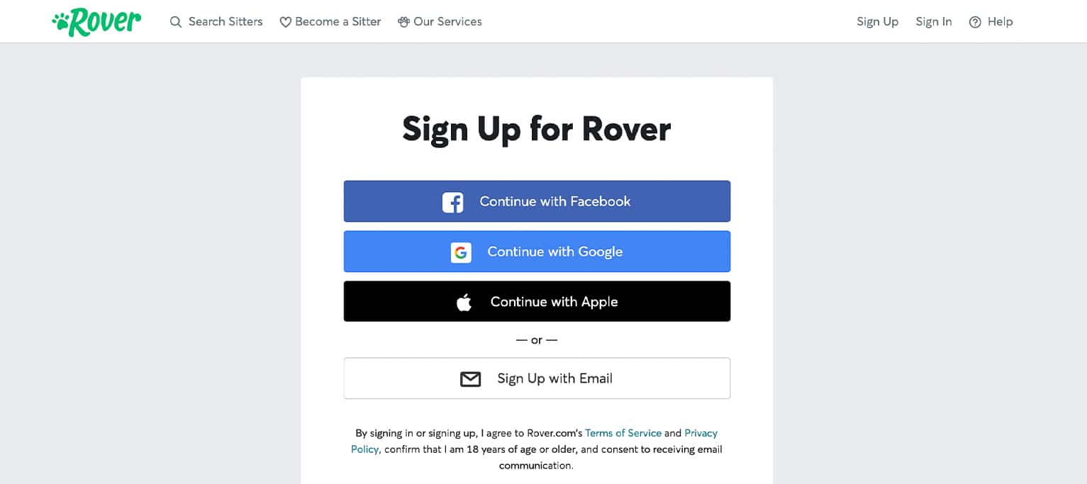 The rover.com sign-up form exhibits best UX practices.