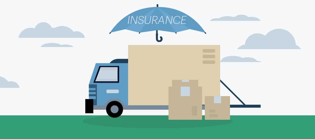 An “Insurance” umbrella covers a delivery truck.