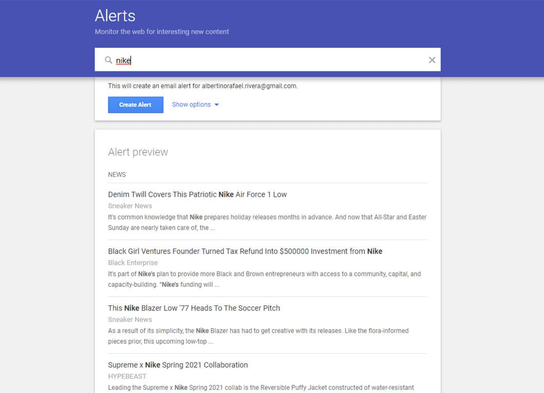 Google Alerts is a free service that enables Google to send you alerts every time a keyword is mentioned online.