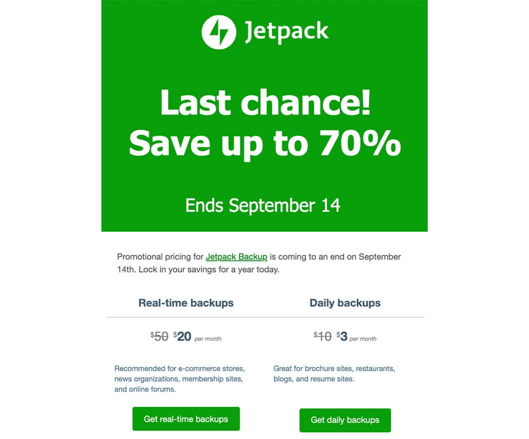 Promo Email Example: Jetpack