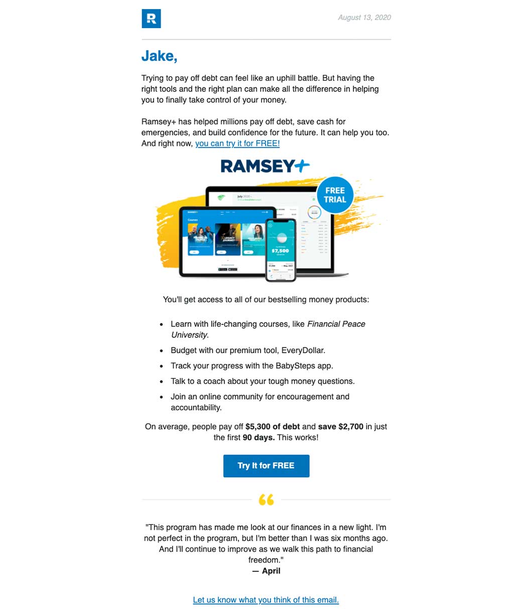 Promotional Email Example: Dave Ramsey