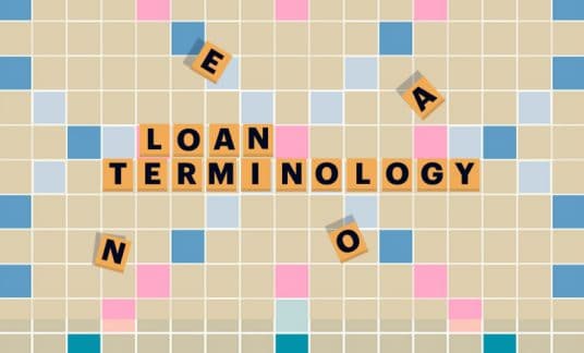 Scrabble letters on a game board spell out “Loan Terminology.”
