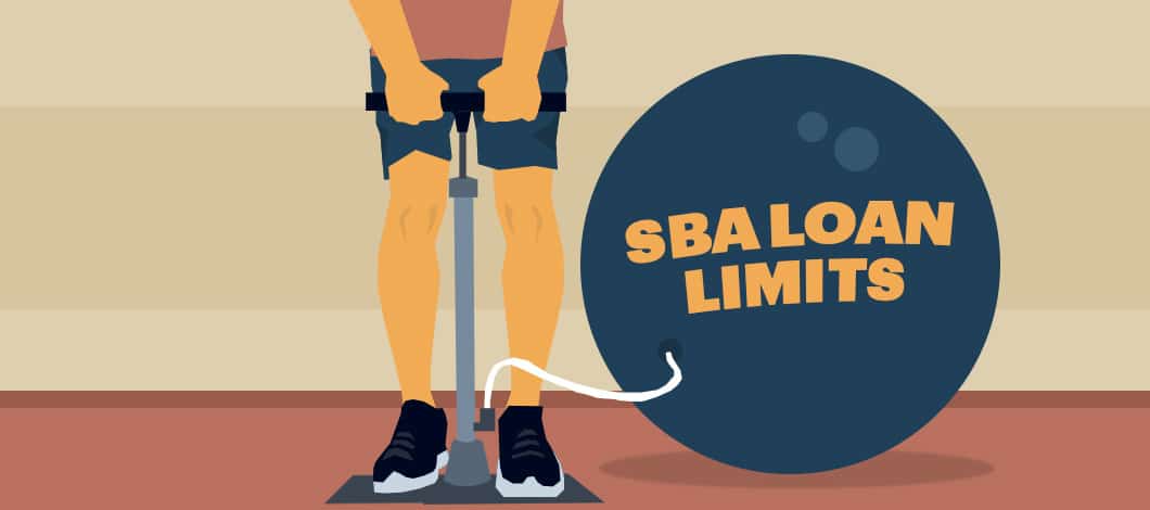 A person uses a bike pump to pump up a big inflatable ball that reads, “SBA Loan Limits.”