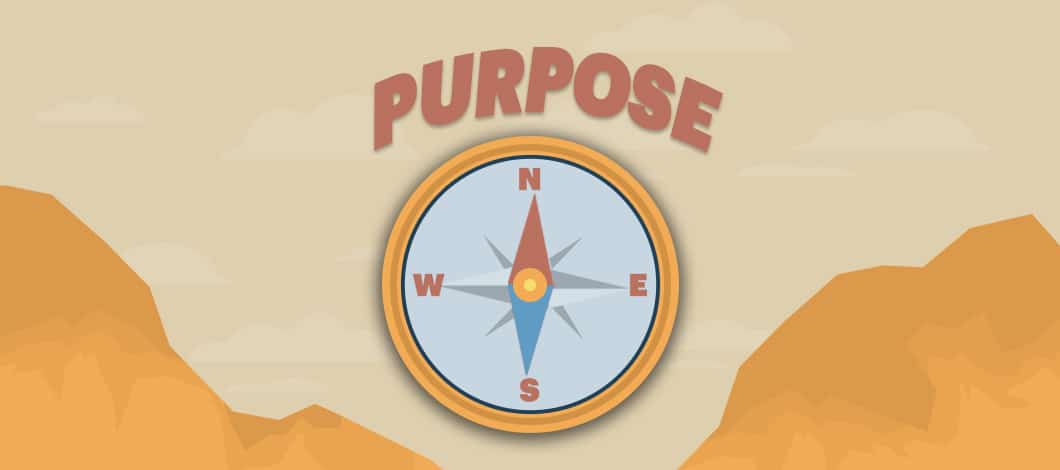 A compass points north to “Purpose” up in the sky.