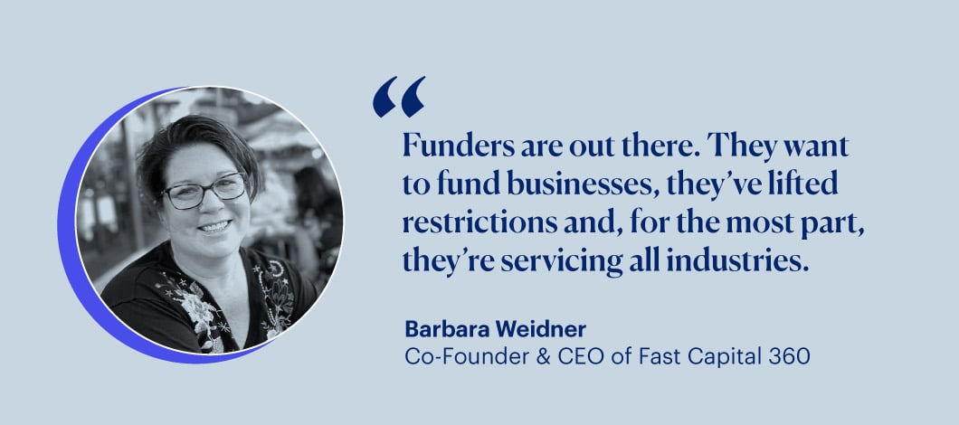 Quote from Fast Capital 360’s CEO, Barb Weidneraboud funders now servicing most industries.