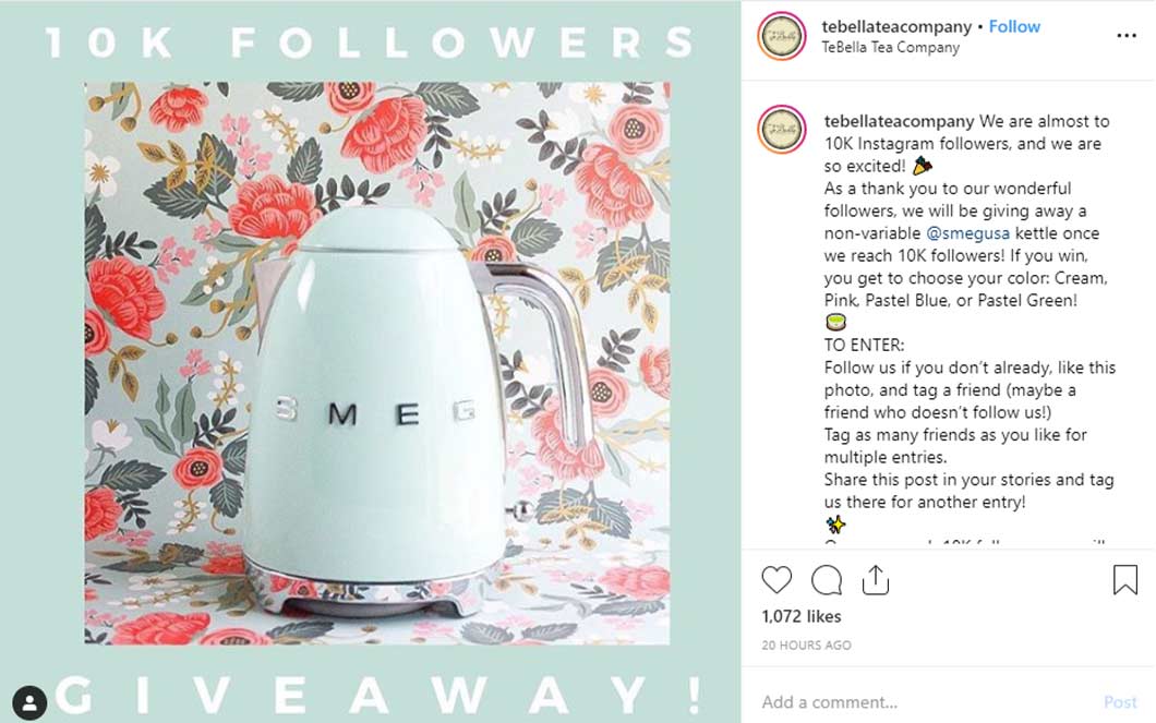 Instagram is a great place to share a giveaway.