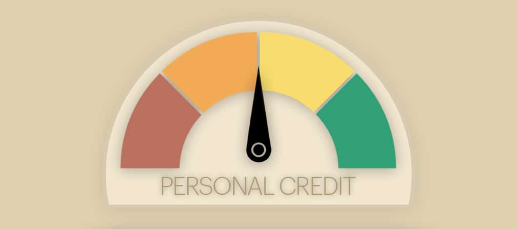A credit meter labeled “Personal Credit” goes from red to orange to yellow to green. The dial is in the middle.