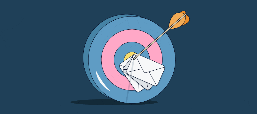 An arrow pierces several email envelopes and a circular archer target with rings.