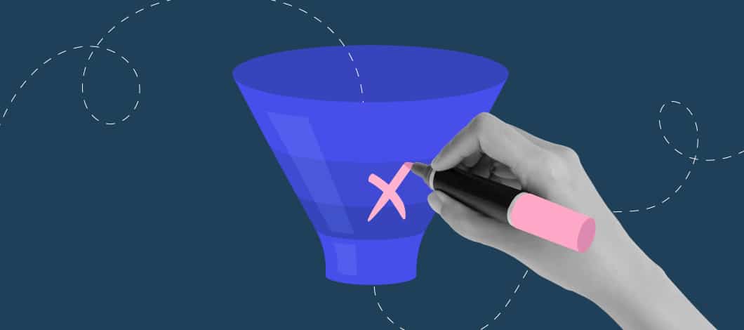 A hand with a pink marker draws an “X” on the side of a funnel at the middle of the cone.