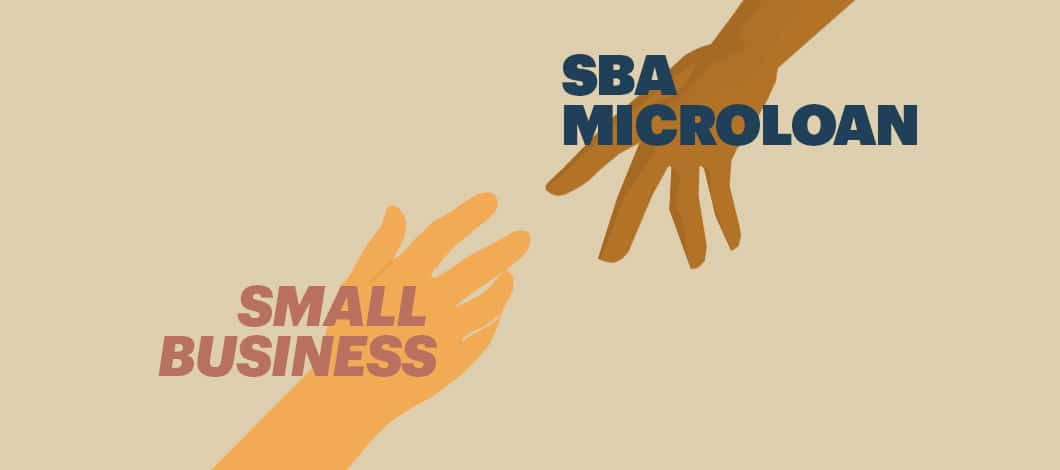 A hand-labeled “SBA Microloan” reaches down to grab another hand marked “Small Business.”