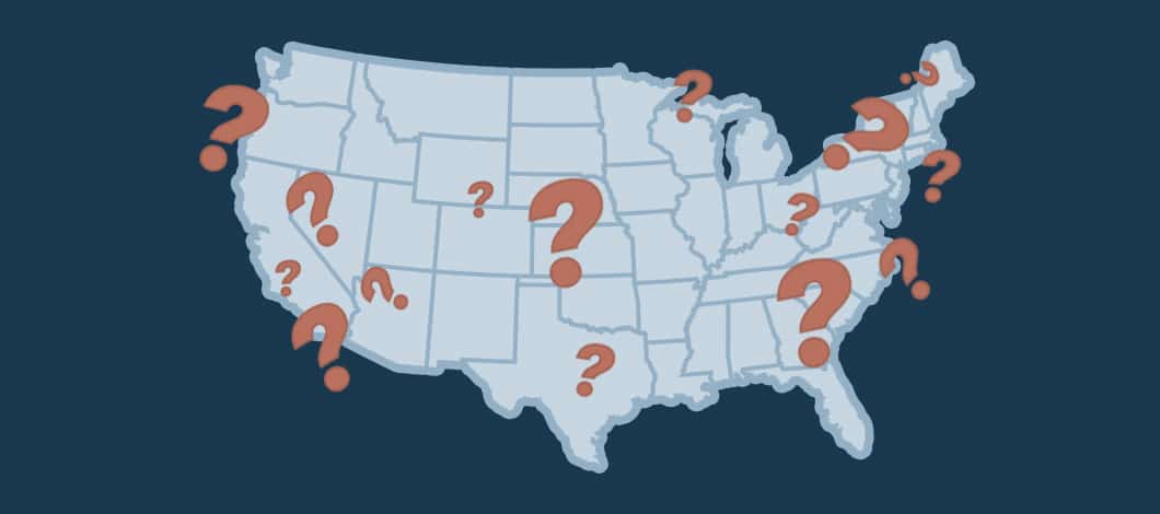 This is a map of the U.S. dotted with question marks here and there.