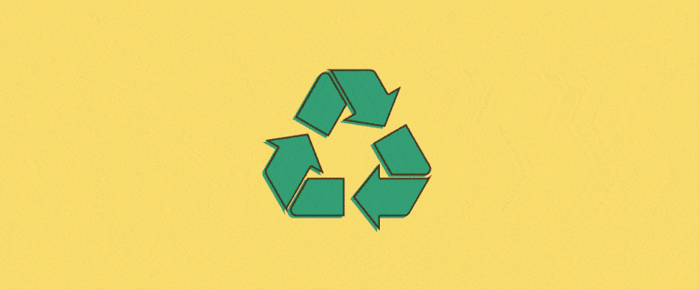 Sustainable packaging materials surround the recycling symbol.