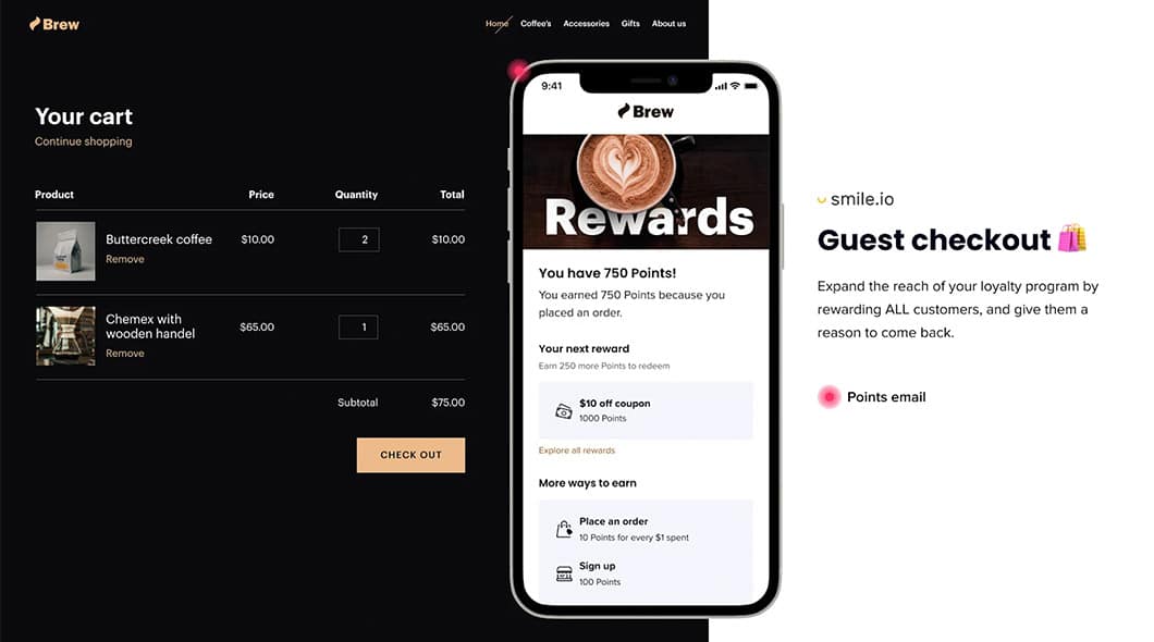 Shopify has options to launch rewards programs, such as Smile.